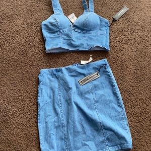 Jean crop top skirt set
